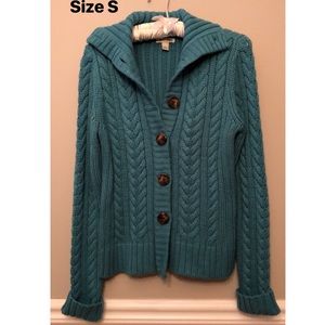 Turquoise Blue Cable Knit Button-Up Sweater- Sz. S